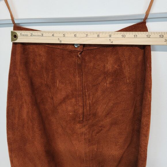 Vintage Pia Rucci Suede Skirt Size 4 23" Cognac Back Slit Knee Length Festival - Picture 9 of 11